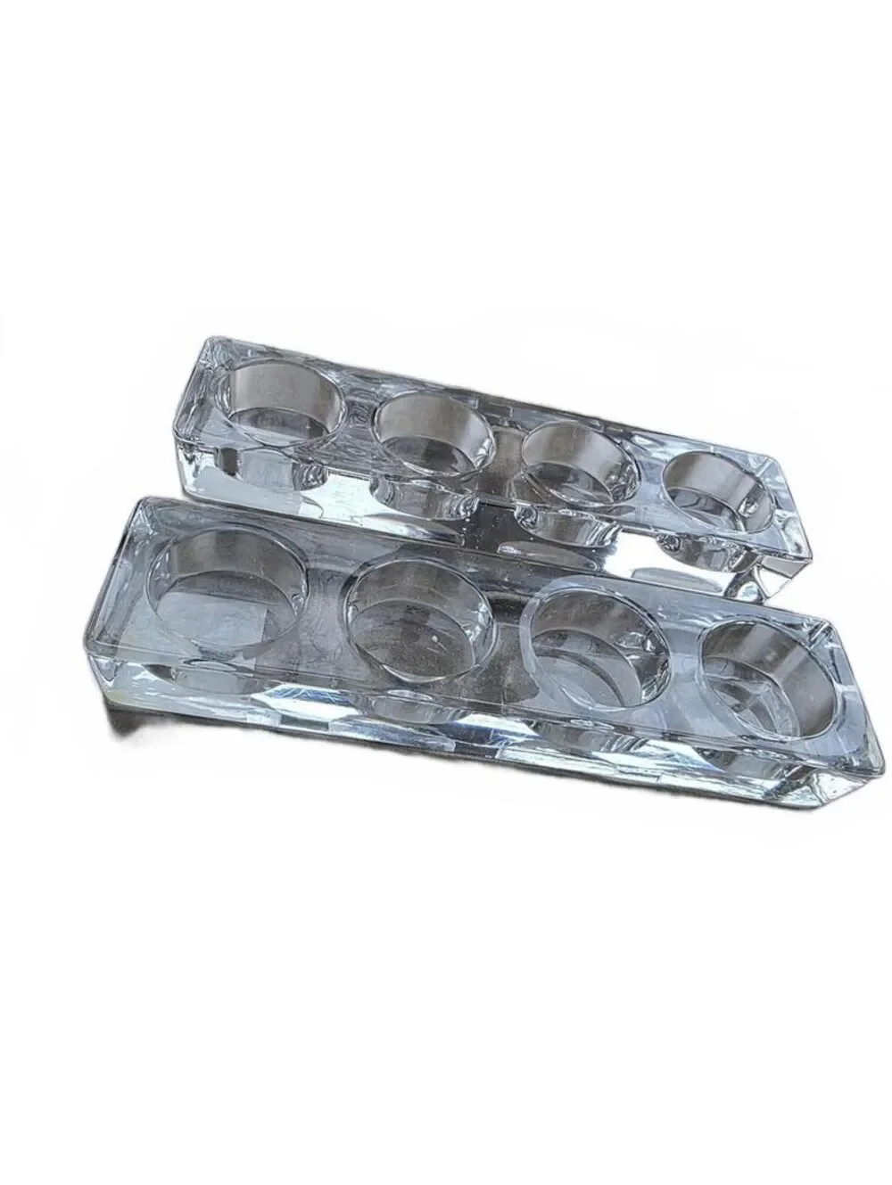 Set of 2 Heavy Clear Glass Block Tealight Candle Holders Modern Centerpiece Tray